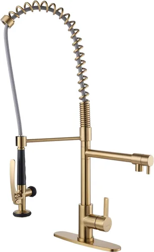 Miniatura 7 de WOWOW - Grifo de cocina de latón con rociador extraíble, grifo de cocina de resorte comercial de arco alto para fregaderos de 1 o 3 agujeros, grifo