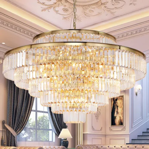 Miniatura 16 de Candelabro grande de cristal moderno y lujoso, lámpara colgante de gota de lluvia para comedor, dormitorio, sala de estar, marrón, 39 pulgadas