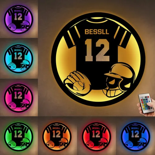 Miniatura 16 de Letrero de metal de jersey deportivo personalizado con luz LED, nombre y número personalizado, letrero de neón con nombre personalizado, decoración