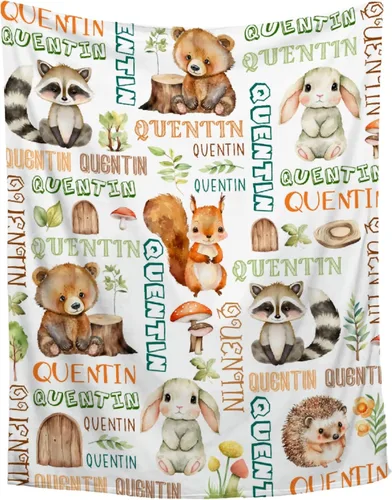 Miniatura 10 de Manta de bebé personalizada con diseño de animales del bosque, manta personalizada con nombre para niñas y niños, regalos de registro, manta suave