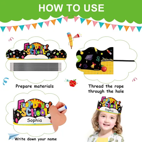Miniatura 6 de SICOHOME Coronas de papel de 100º día de escuela, 24 coronas de papel de 14.5 x 4 pulgadas para niños, decoraciones para el día 100 de la escuela
