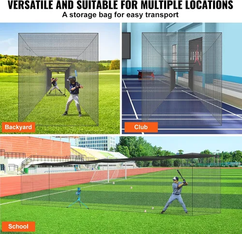 Miniatura 98 de VEVOR Jaula de bateo de béisbol, red profesional de entrenamiento de bateo de béisbol de sóftbol, resistente, resistente, cerrada, de polietileno