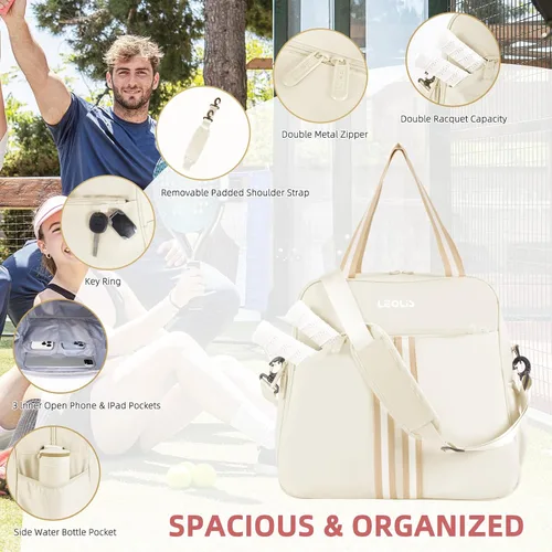 Miniatura 4 de Bolsa de Pickleball Mochila de Pickleball para Mujeres Bolsa de Equipamiento Deportivo con Compartimento para Zapatos Accesorio de Regalo 30L, Beige