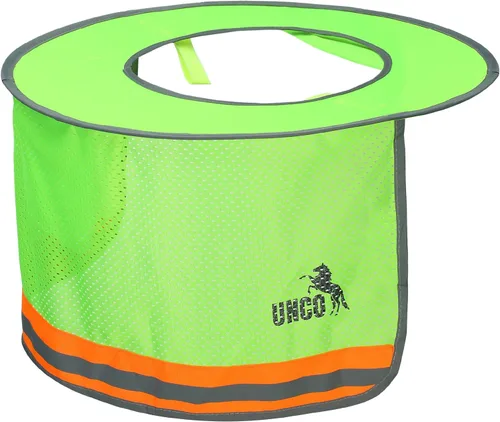 Miniatura 9 de Casco Industrial UNCO con Protector Solar, Verde, Visera Completa y Estándar de Malla, Alta Visibilidad Reflectante, Accesorio para Casco Duro
