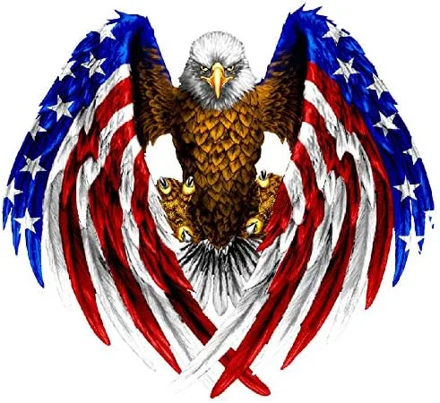 Miniatura 2 de Calcomanía de alas de águila calva con bandera americana (6")