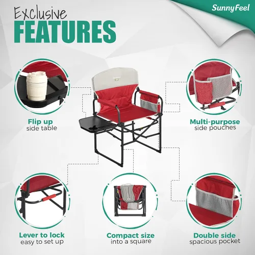 Miniatura 6 de SUNNYFEEL Silla de directores de campamento de gran tamaño, paquete de 2, sillas plegables portátiles para adultos resistentes con mesa auxiliar
