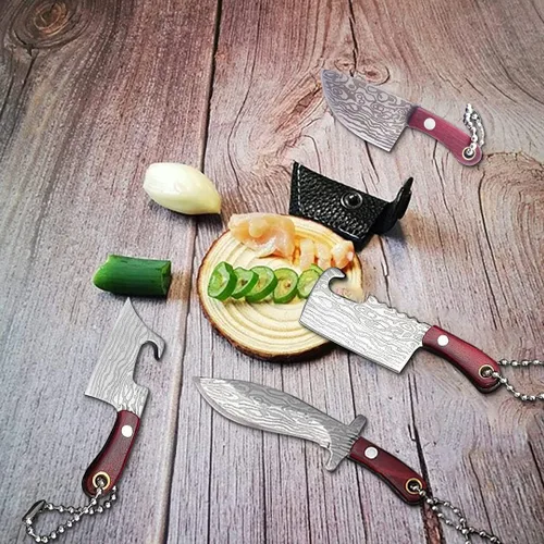 Miniatura 16 de HAOXU MIni - Juego de 4 cuchillos de bolsillo para hacha pequeña, hacha pequeña de Damasco para abridor de paquetes, cortador de caja y campamento