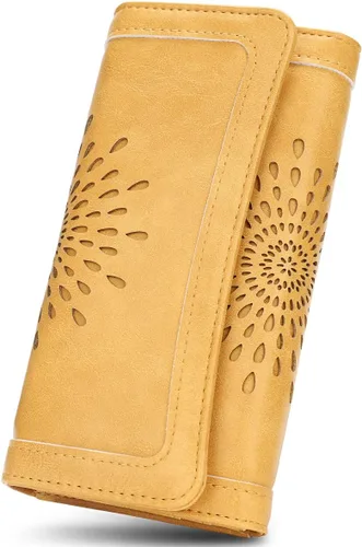 Miniatura 13 de Aphison - Cartera larga de cuero suave RFID para mujer, con caja de regalo