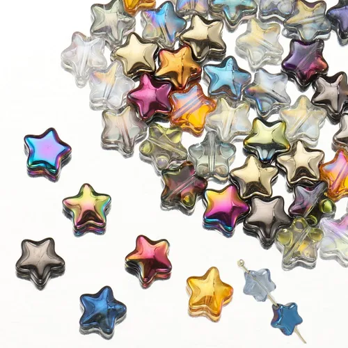 50 cuentas de estrella de colores mixtos galvanizadas, cuentas espaciadoras en forma de estrella, cuentas sueltas para hacer pulseras, collares,