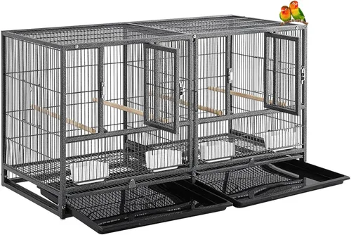 Miniatura 26 de Jaula Doble Apilable con Centro Dividido, Puertas de Caja de Anidación Lateral para Criador de Aves de Vuelo, Jaula Doble Rodante para Aviarios