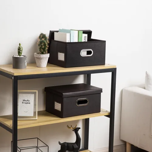 Miniatura 2 de PRANDOM - Caja de almacenamiento plegable con tapa [1 unidad] Caja organizadora plegable de tela de cuero, cesta con tapa para guardar cosas