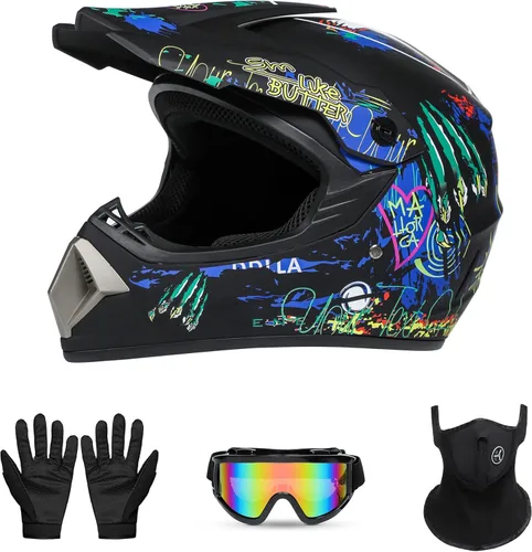 Youth Sport Full-Face Helmet for BMX, Mountain Bike & Off-Road Motocross Helmet, DOT Certified Motorcycle Helmet for Dirt Bike & ATV, Lightweight