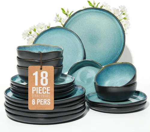 Miniatura 34 de Pokini - Juegos de vajilla de gres para cena, juego de platos y cuencos de cerámica, platos de cocina aptos para microondas y lavavajillas, platos