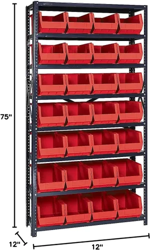 Miniatura 340 de Quantum QSBU-245BK Heavy Duty Shelving Unit with (7) Shelves and (24) QUS245 Black Bins for Garage Warehouse Storage Distribution 400 lb Load