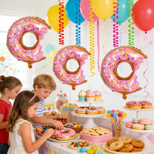 Miniatura 4 de 10 globos rosados de dona para cumpleaños con temática de donas, suministros de fiesta de boda