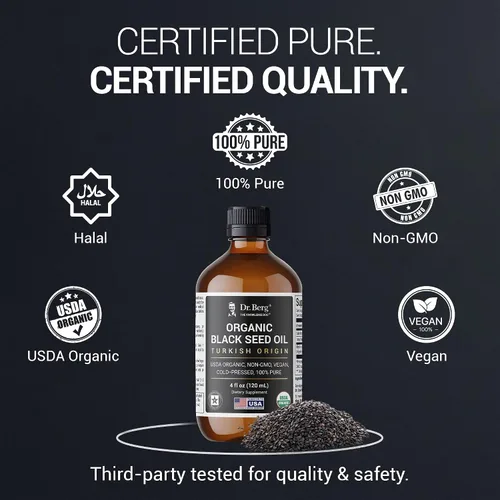Miniatura 9 de Dr. Berg Aceite de Semilla Negra Orgánico Prensado en Frío – Puro Aceite de Nigella Sativa de Comino Negro – USDA Orgánico, Halal, Vegano