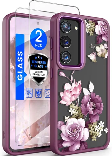 Miniatura 10 de Dretal Funda para Samsung Galaxy S22 5G Floral, de Grado Militar Probada contra Caídas, Parte Trasera Dura y Borde Suave, Funda Protectora de Verde