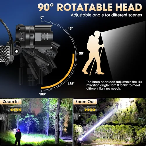 Miniatura 5 de ATDOALL Linterna frontal LED superbrillante, lámpara de cabeza recargable de alto lúmenes con sensor de movimiento, 5 modos, IPX5 impermeable, 90°