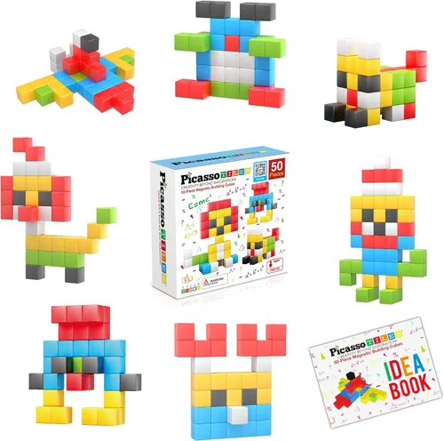Miniatura 12 de PicassoTiles 102 piezas Cubo de rompecabezas magnético de píxeles de 1" Mezcla y combina juguetes con Ideabook STEM Educación de aprendizaje Bloques