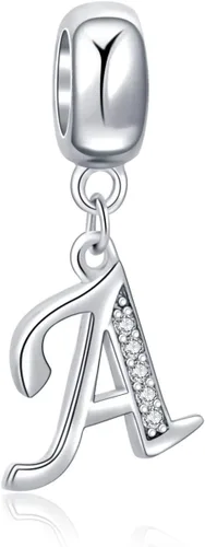 ABUN Abalorio de plata de ley 925 con letra A a la Z, espaciador de inicial, con circonita cúbica transparete colgante, auténtica, para pulseras de