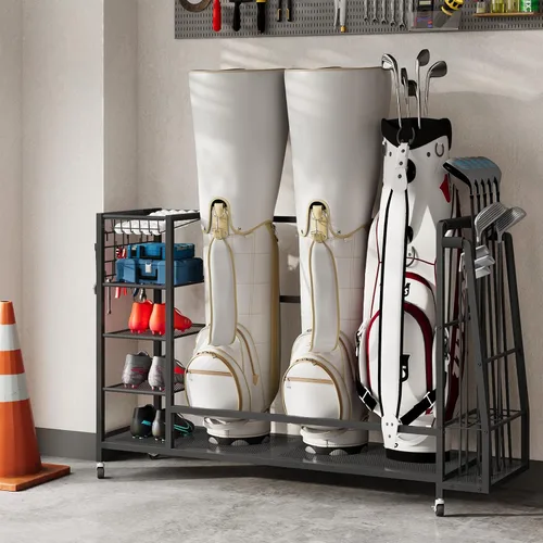 Miniatura 4 de HOOBRO Golf Bag Storage Garage Organizer, Golf Bag Storage Stand Fits 3 Golf Bags and Golf Equipment Rack with Wheels, Extra Storage Rack for