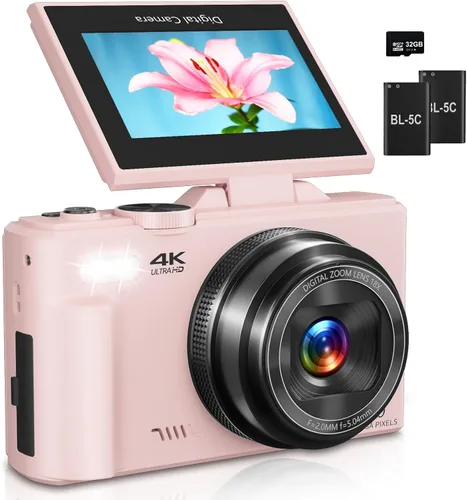Cámara digital para fotografía, cámara de vlogging 4K para YouTube de 3 pulgadas, pantalla abatible de 180°, zoom digital de 18X, cámaras compactas
