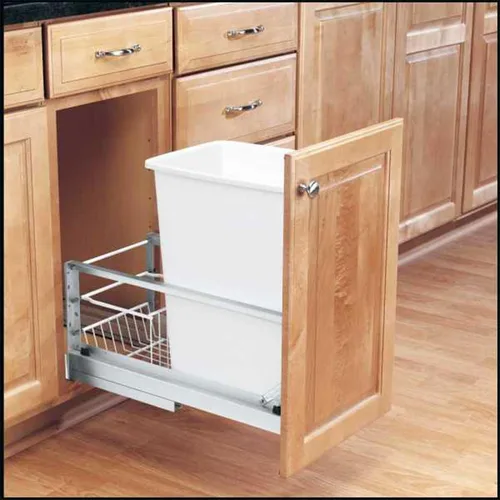 Miniatura 2 de Rev-A-Shelf Contenedor de basura extraíble individual de aluminio de 35 cuartos de galón con cierre suave para gabinetes de cocina base, ancho
