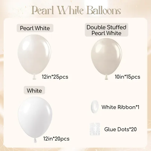 Miniatura 2 de 60 globos de perlas de doble relleno de 12 pulgadas, globos blancos perlados, globos de látex blanco para bodas, despedidas de soltera, baby shower