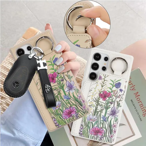 Miniatura 2 de Havaya Funda para Samsung Galaxy S22 Ultra con tarjetero con llavero y soporte de anillo con diseño floral para teléfono, ranuras para tarjetas