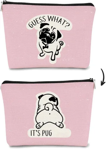 Miniatura 10 de Bolsa de maquillaje de regalo de Pug, regalos de pug para los amantes de los pug, divertida bolsa de maquillaje de Adivina lo que es Pug, regalos