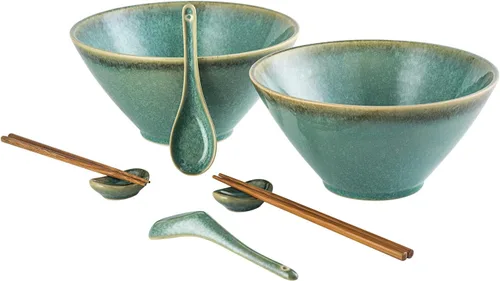 Tazones grandes para servir ensalada, sopa, ramen, 71 OZ tazones de cerámica japoneses para fideos ramen con palillos, cucharas y soportes - juegos