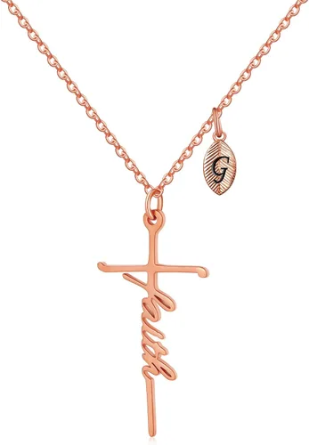 Miniatura 7 de SANNYRA Collar de cruz para mujer, collar de fe para mujer, joyería cristiana con inicial para mujer, chapado en oro de 18 quilates, oro rosa