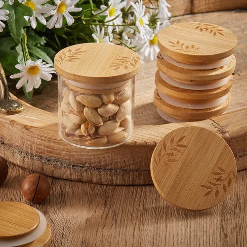Miniatura 5 de Juego de 6 tapas para tarros de yogur compatibles con tarros de yogur Oui, tapas de madera de bambú, tapas redondas reutilizables con anillos