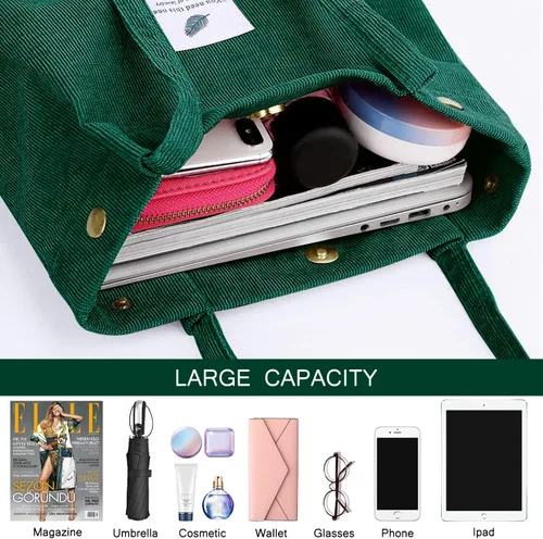 Miniatura 4 de Ayieyill - Bolsa de pana para mujer y niña, con correa de lona para colgar al hombro, bolsa con bolsillo