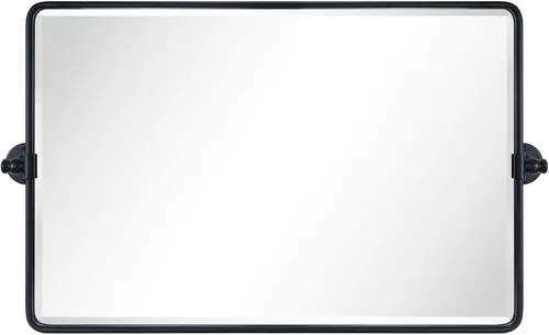 Miniatura 2 de TEHOME Espejo rectangular horizontal de estilo rústico con marco de metal negro y pivote redondeado para baño, espejos de tocador biselados 2-Negro