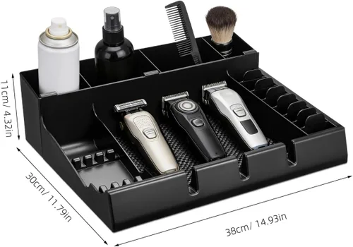 Miniatura 4 de LALAFINA - Bandeja organizadora de cortapelos de peluquería de 15 x 12 x 4.33 pulgadas, caja de almacenamiento portátil con diseño de corte a