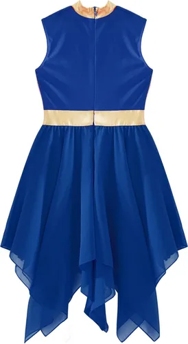 Miniatura 6 de JEATHA Disfraz de baile de alabanza lírica para niñas, sin mangas, vestido de tul alto y bajo, vestido de baile de adoración