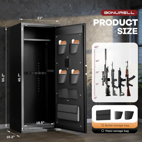 Miniatura 3 de Bonusall 12-15 Caja Fuerte para Rifles, Caja Fuerte para 9 Rifles y 4 Pistolas, Cajas Fuertes para Rifles para el Hogar con Teclado Digital
