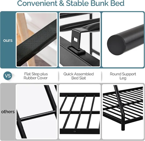 Miniatura 7 de VINGLI Cama Loft de 71 Pulgadas de Alto Tamaño Twin con Escalera de Peldaños Planos para Niños Adolescentes Adultos Cama Litera Individual de Metal