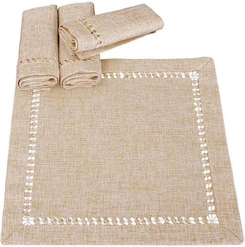 Miniatura 7 de Grelucgo Juego de 6 manteles individuales de mesa de punto vainica hechos a mano color beige, rectangulares de 12 x 18 pulgadas