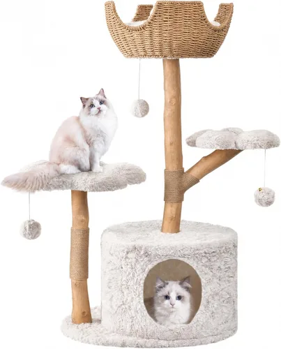 Miniatura 12 de Easyego Árbol de Gato Moderno, Torre de Árbol de Gato de Madera Estética para Gatos Grandes, Condominio de Lujo para Gatos con Postes para Rascar