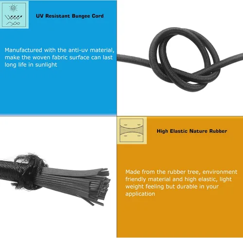 Miniatura 2 de Cuerda elástica de 1/4 de pulgada de diámetro, 50 pies de longitud, cuerda elástica para kayak, color negro, goma real y resistente a los rayos UV