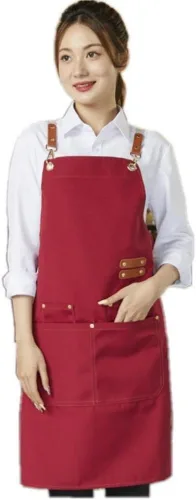 Miniatura 9 de Delantal de chef de lona con espalda cruzada para hombres y mujeres con correas ajustables y bolsillos grandes, delantal de lona