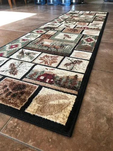 Miniatura 2 de Alfombra de pasillo estilo cabaña, estilo rústico, nativo americano, occidental, oso, alce, ciervo, vida silvestre, cabaña, diseño nativo 386