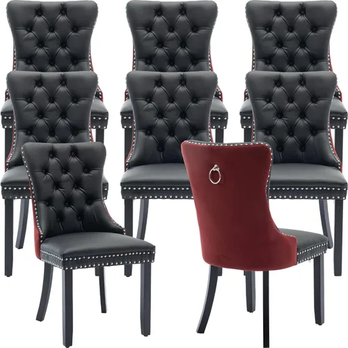 Miniatura 91 de Velvet Dining Chairs Set of 2, Tufted High Chairs with Nailhead Trim, Pull Ring, Black Solid Wood Legs, Elegant Upholstered Accent Chairs for Dining