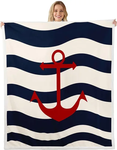 Miniatura 16 de Swim Ring Flannel Blanket All Seasons,Nautical Theme Bed Blanket for Kawaii Home Decor,Navy Blue Stripes Blanket for Kids Girls Sofa Couch,40"x50