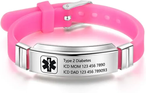 Miniatura 63 de OPALSTOCK Pulseras médicas personalizadas de silicona ajustable para identificación de emergencias, grabado gratuito, 9 pulgadas, resistente al