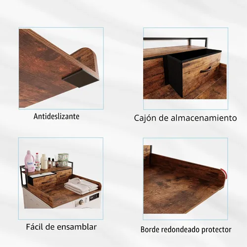 Miniatura 4 de Unionly Encimera de 2 niveles para lavadora y secadora individual con estante y cajón de tela, cubierta de lavandería con borde y almohadilla