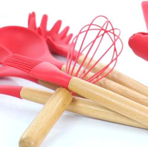 Miniatura 2 de Megachef Juego de utensilios de cocina de madera, 12 piezas, textura roja y madera