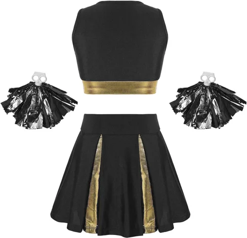 Miniatura 2 de Disfraz de líder de animadora para niñas, disfraz de fiesta de Halloween, uniforme de animadora, falda plisada con pompones